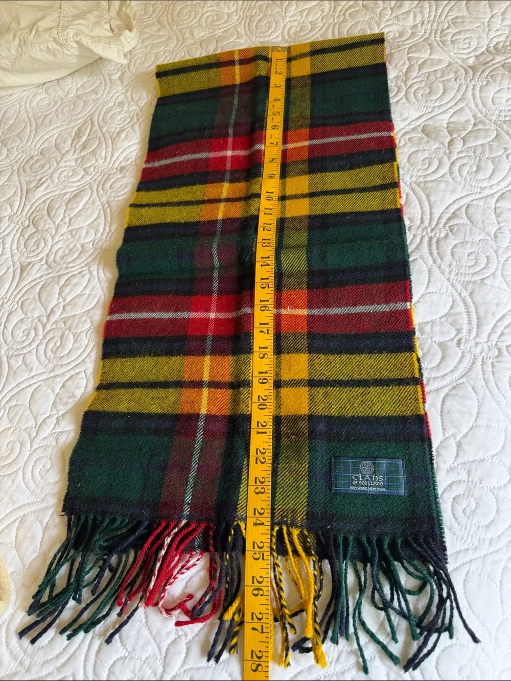 Clans of Scotland classic Tartan Wool Scarf in Green, Yellow & Red -